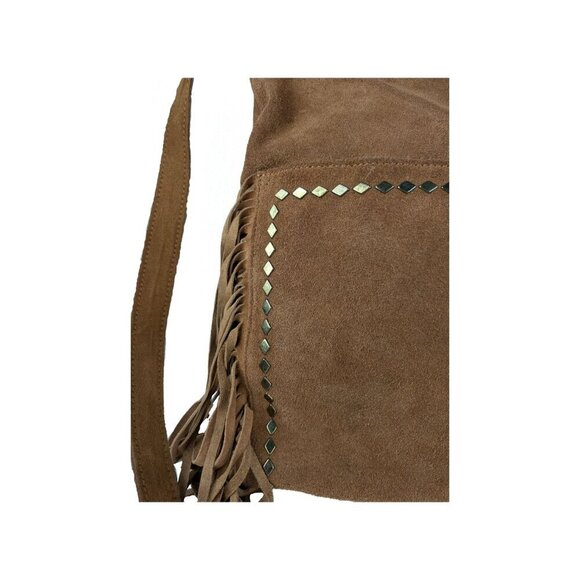 Steve Madden Tan Suede Studded Boho Western Cowgirl Fringed Shoulder Bag - Picture 3 of 12